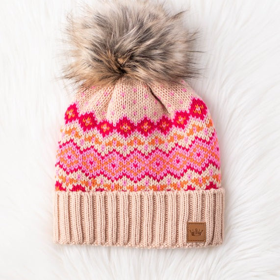 Patterned Pom Hat-Hats-Vixen Collection, Day Spa and Women's Boutique Located in Seattle, Washington