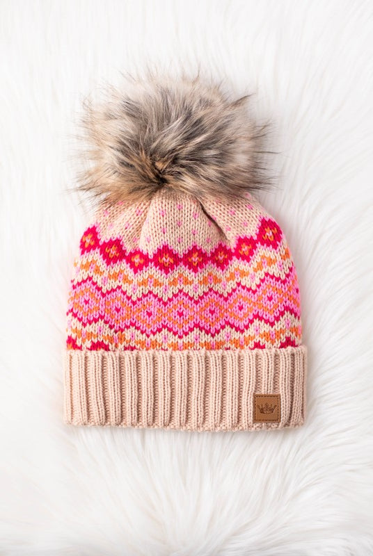 Patterned Pom Hat-Hats-Vixen Collection, Day Spa and Women's Boutique Located in Seattle, Washington