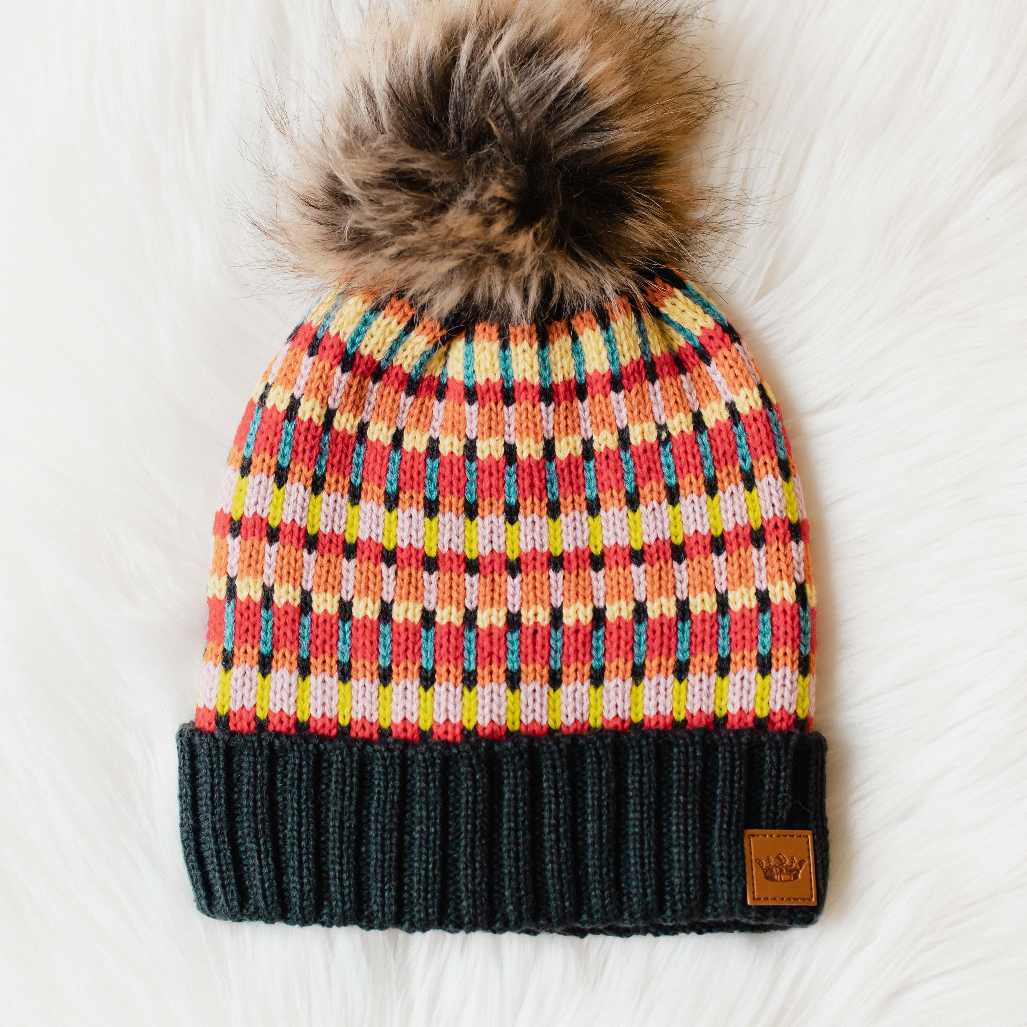 Patterned Pom Hat-Hats-Vixen Collection, Day Spa and Women's Boutique Located in Seattle, Washington