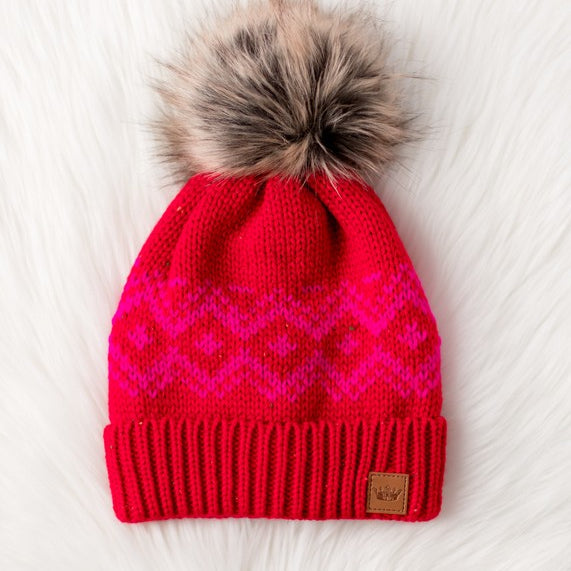 Patterned Pom Hat-Hats-Vixen Collection, Day Spa and Women's Boutique Located in Seattle, Washington