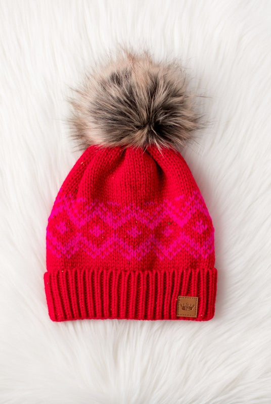 Patterned Pom Hat-Hats-Vixen Collection, Day Spa and Women's Boutique Located in Seattle, Washington