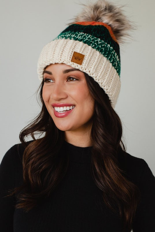 Patterned Pom Hat-Hats-Vixen Collection, Day Spa and Women's Boutique Located in Seattle, Washington