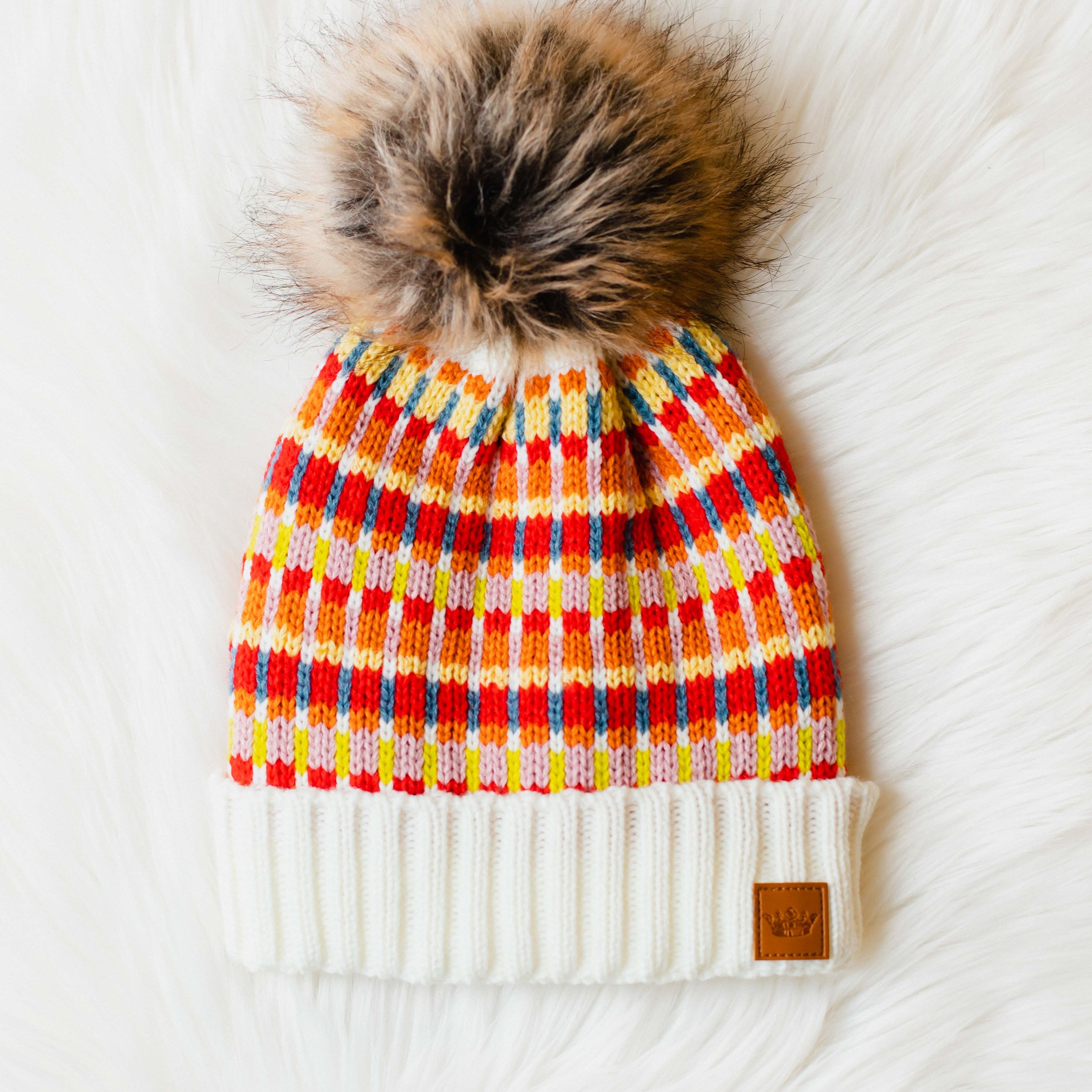 Patterned Pom Hat-Hats-Vixen Collection, Day Spa and Women's Boutique Located in Seattle, Washington