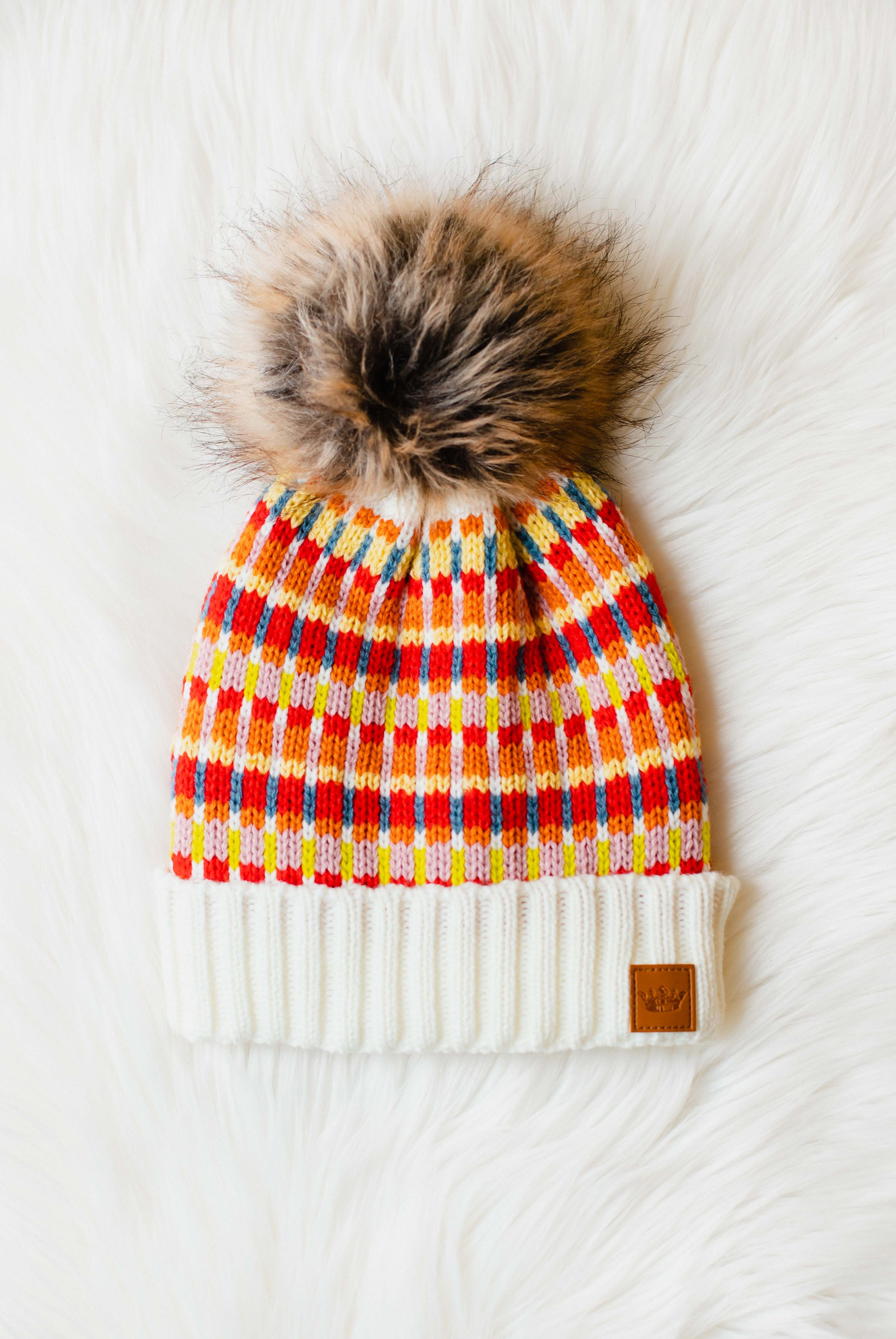 Patterned Pom Hat-Hats-Vixen Collection, Day Spa and Women's Boutique Located in Seattle, Washington
