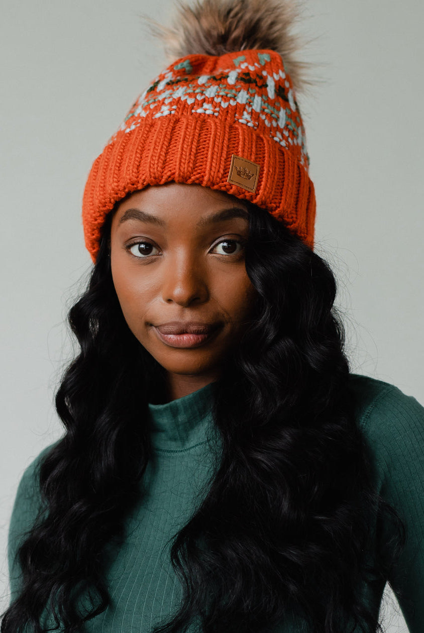 Patterned Pom Hat-Hats-Vixen Collection, Day Spa and Women's Boutique Located in Seattle, Washington