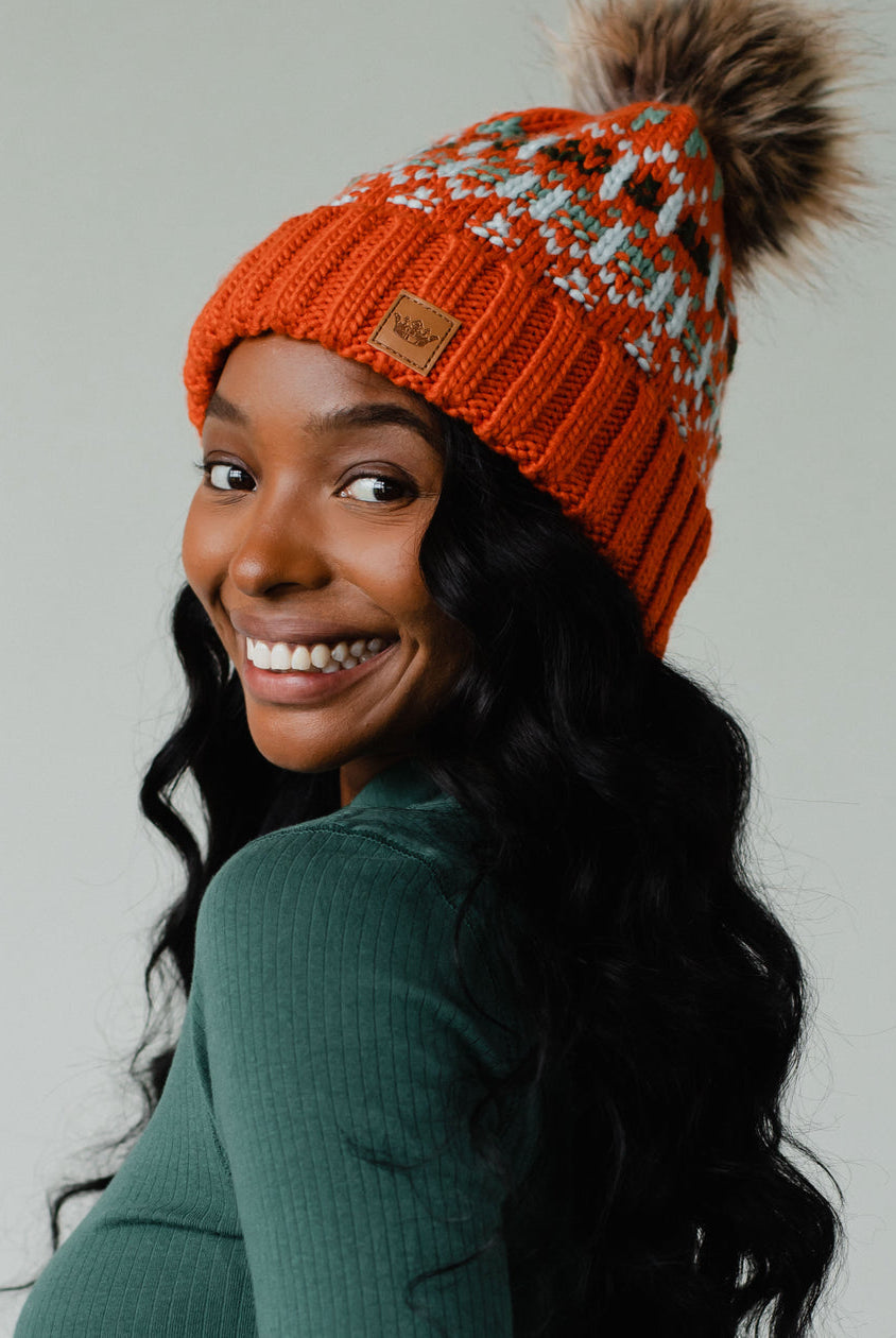Patterned Pom Hat-Hats-Vixen Collection, Day Spa and Women's Boutique Located in Seattle, Washington