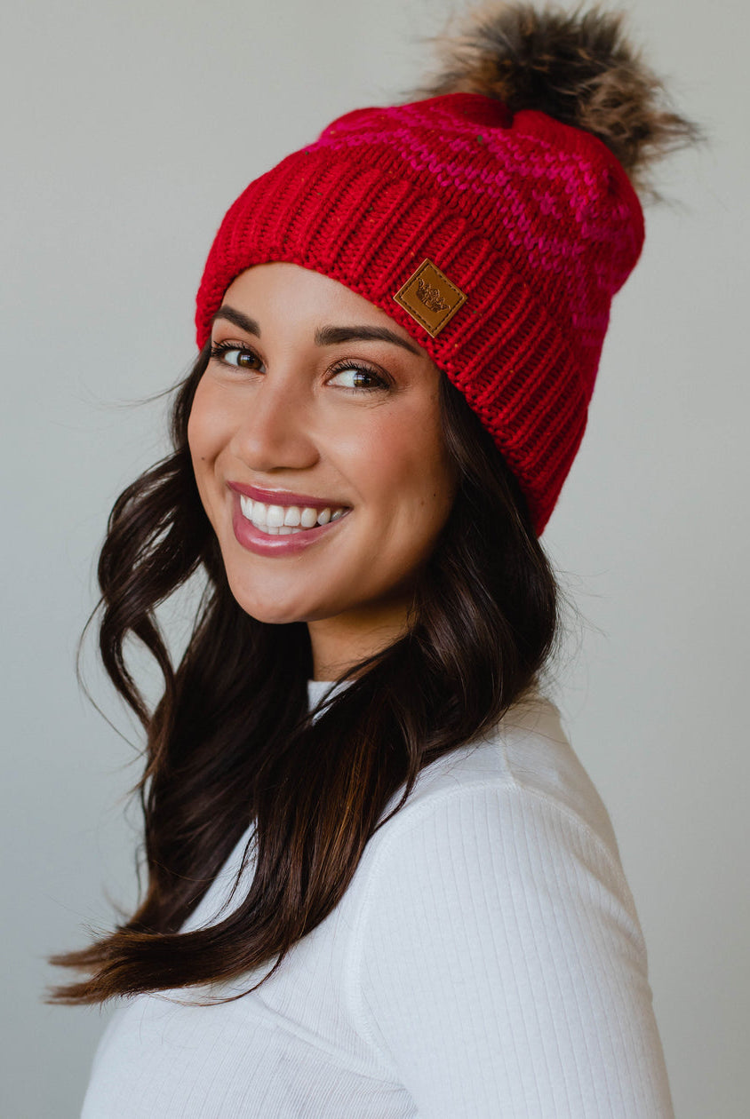 Patterned Pom Hat-Hats-Vixen Collection, Day Spa and Women's Boutique Located in Seattle, Washington