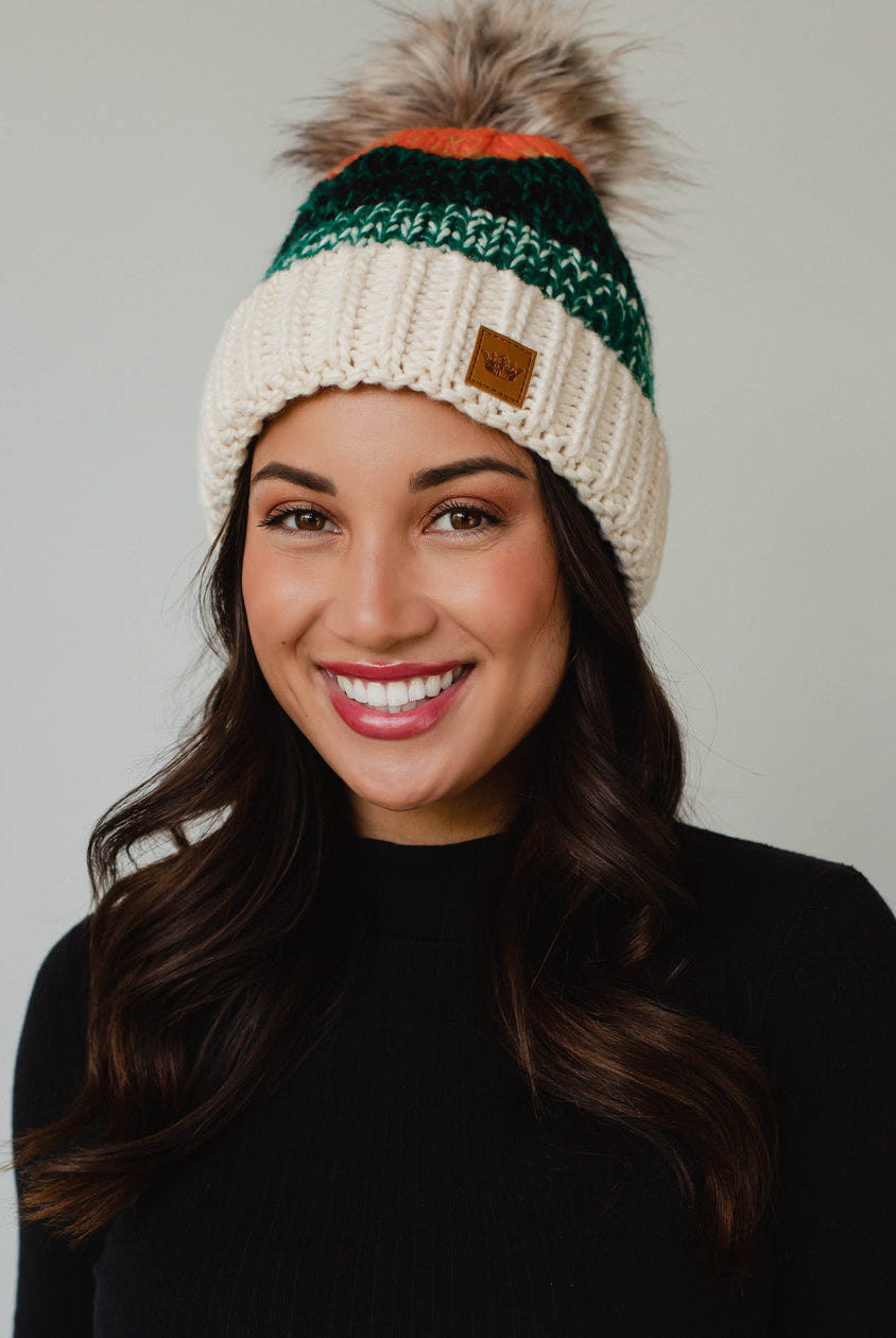 Patterned Pom Hat-Hats-Vixen Collection, Day Spa and Women's Boutique Located in Seattle, Washington