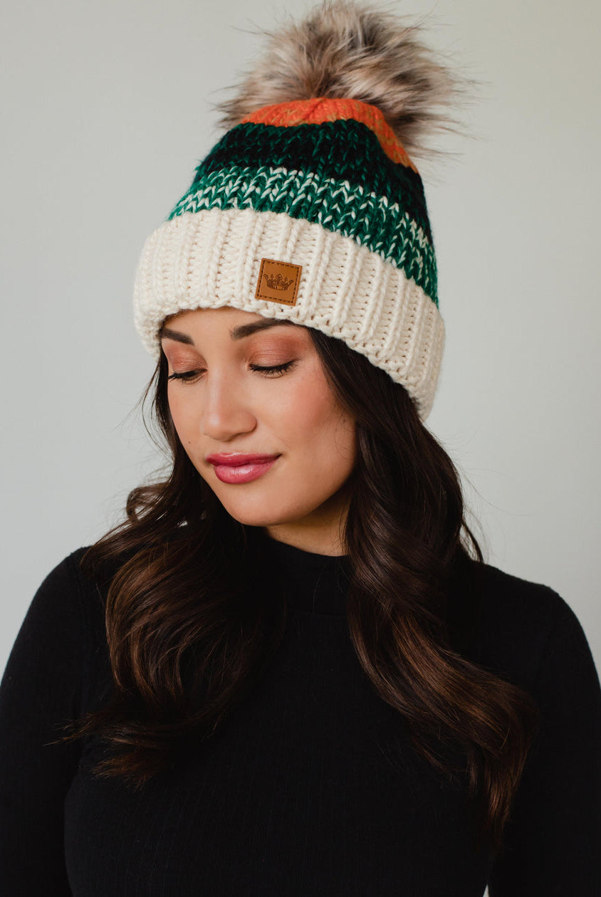 Patterned Pom Hat-Hats-Vixen Collection, Day Spa and Women's Boutique Located in Seattle, Washington