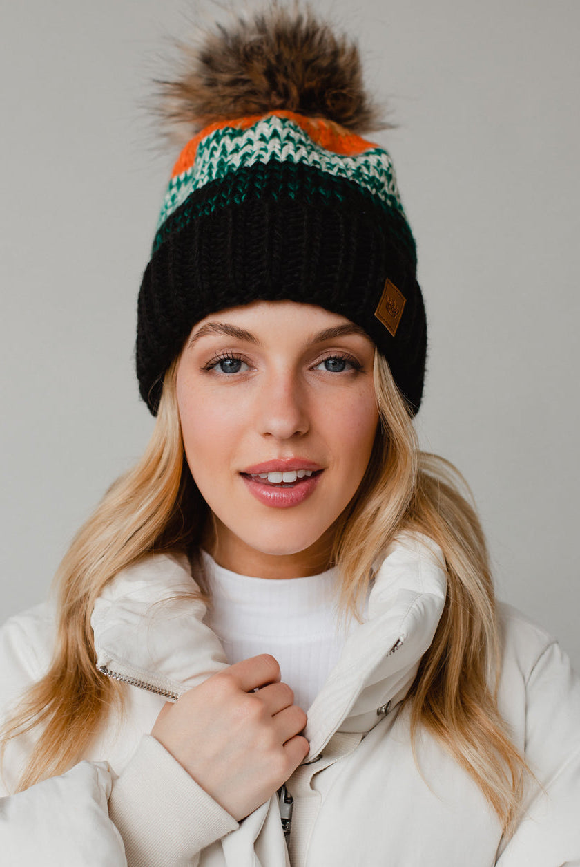 Patterned Pom Hat-Hats-Vixen Collection, Day Spa and Women's Boutique Located in Seattle, Washington