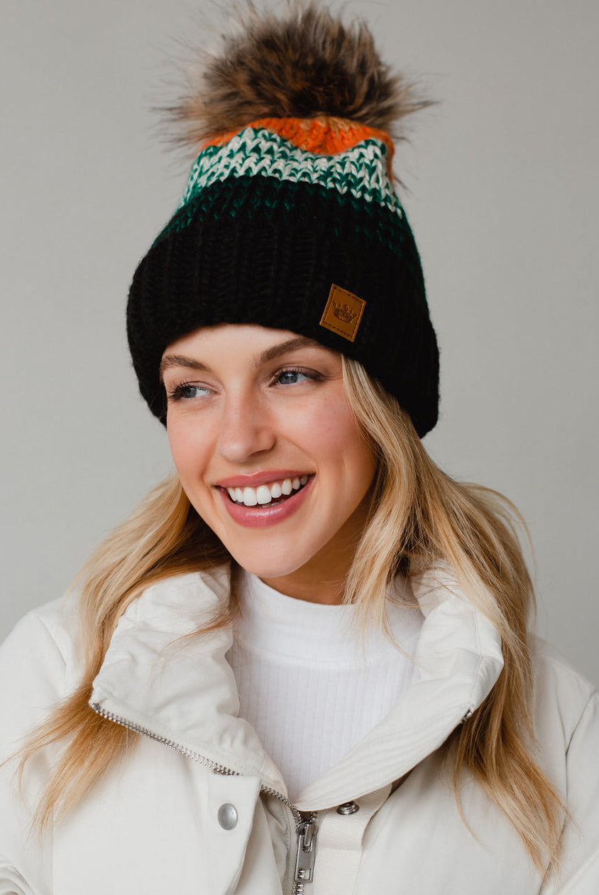 Patterned Pom Hat-Hats-Vixen Collection, Day Spa and Women's Boutique Located in Seattle, Washington