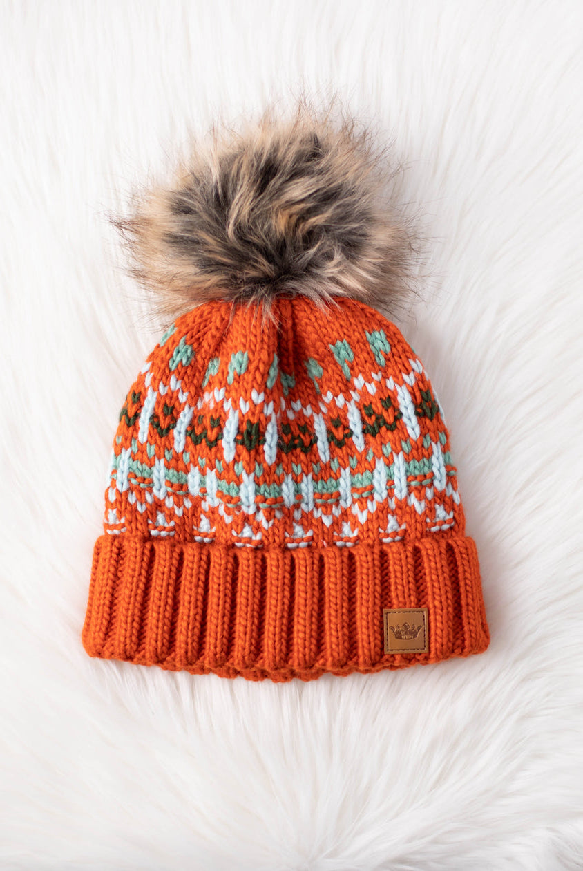 Patterned Pom Hat-Hats-Vixen Collection, Day Spa and Women's Boutique Located in Seattle, Washington