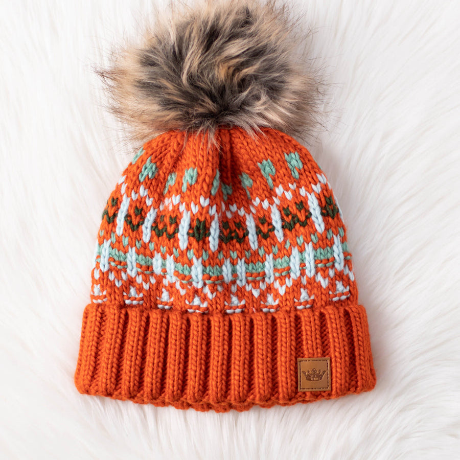 Patterned Pom Hat-Hats-Vixen Collection, Day Spa and Women's Boutique Located in Seattle, Washington