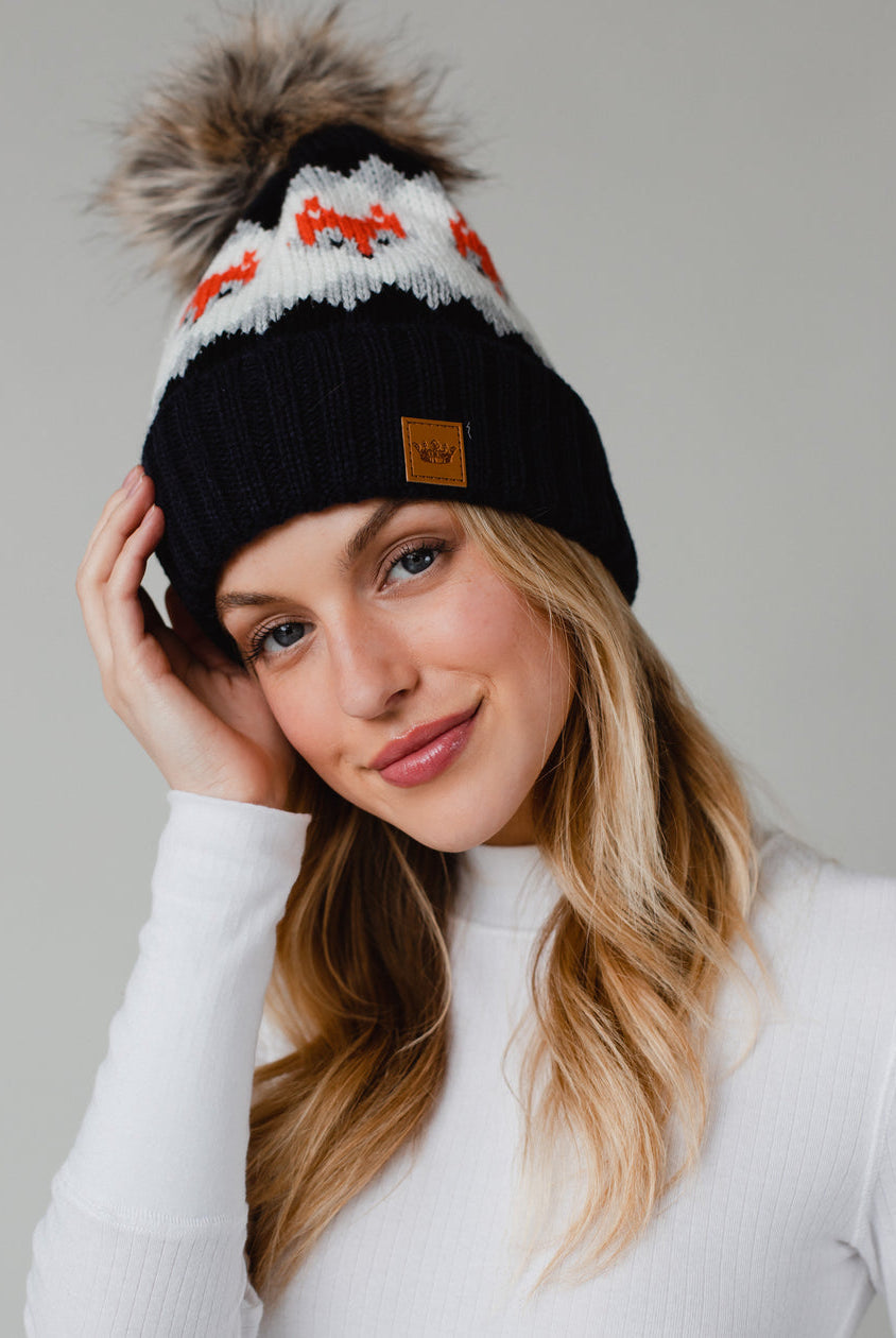 Patterned Pom Hat-Hats-Vixen Collection, Day Spa and Women's Boutique Located in Seattle, Washington