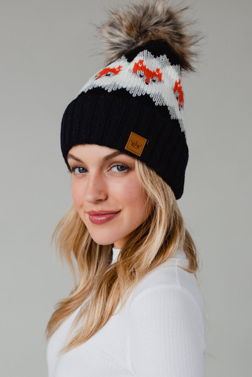 Patterned Pom Hat-Hats-Vixen Collection, Day Spa and Women's Boutique Located in Seattle, Washington