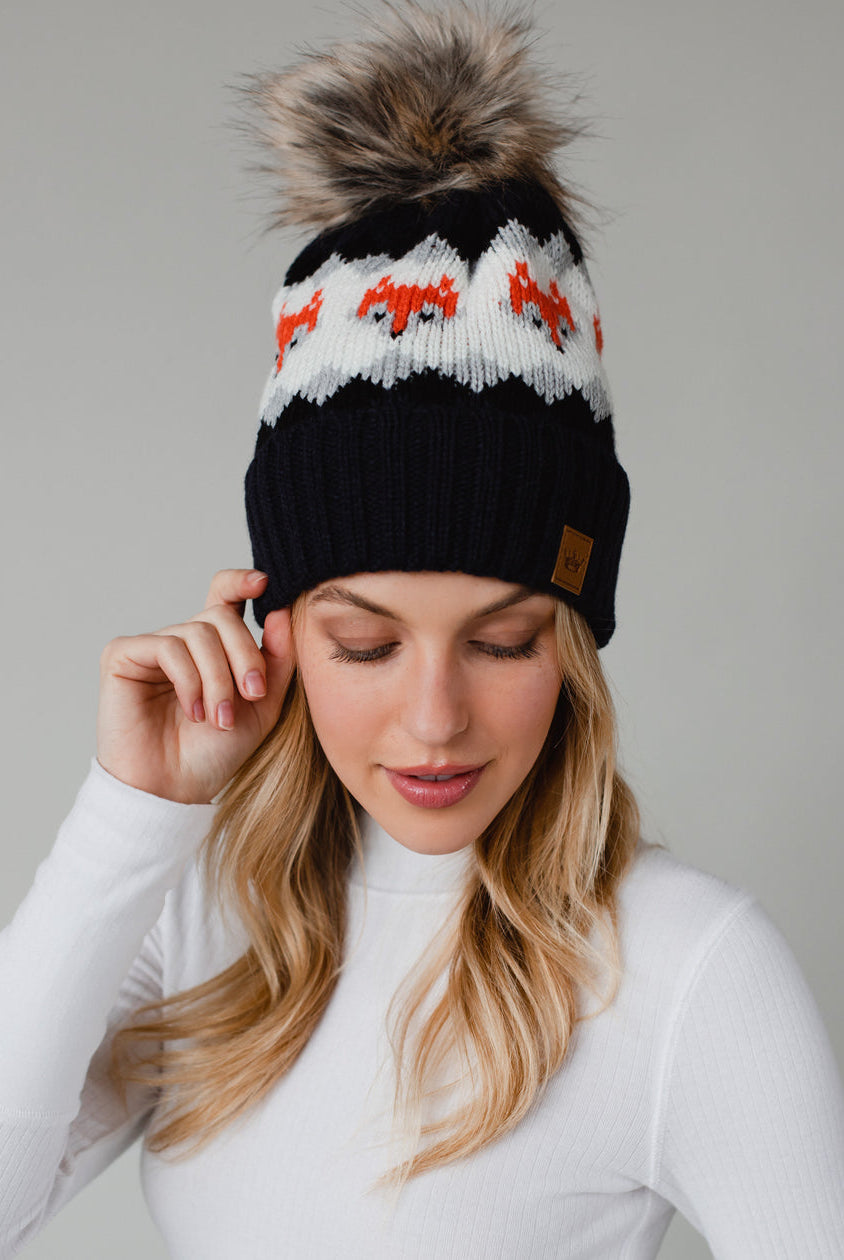 Patterned Pom Hat-Hats-Vixen Collection, Day Spa and Women's Boutique Located in Seattle, Washington