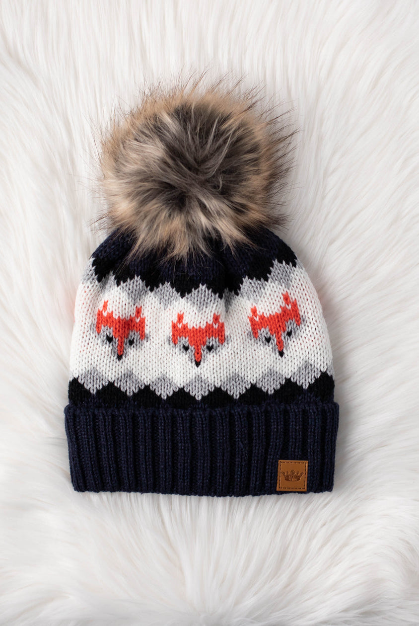 Patterned Pom Hat-Hats-Vixen Collection, Day Spa and Women's Boutique Located in Seattle, Washington