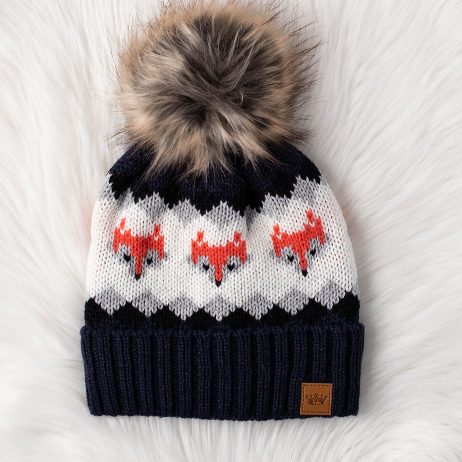 Patterned Pom Hat-Hats-Vixen Collection, Day Spa and Women's Boutique Located in Seattle, Washington
