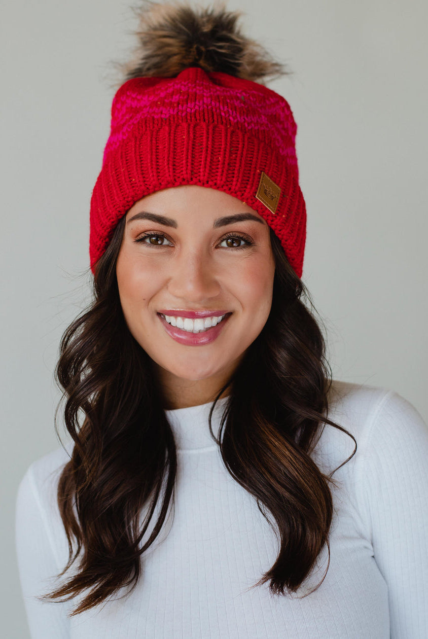 Patterned Pom Hat-Hats-Vixen Collection, Day Spa and Women's Boutique Located in Seattle, Washington