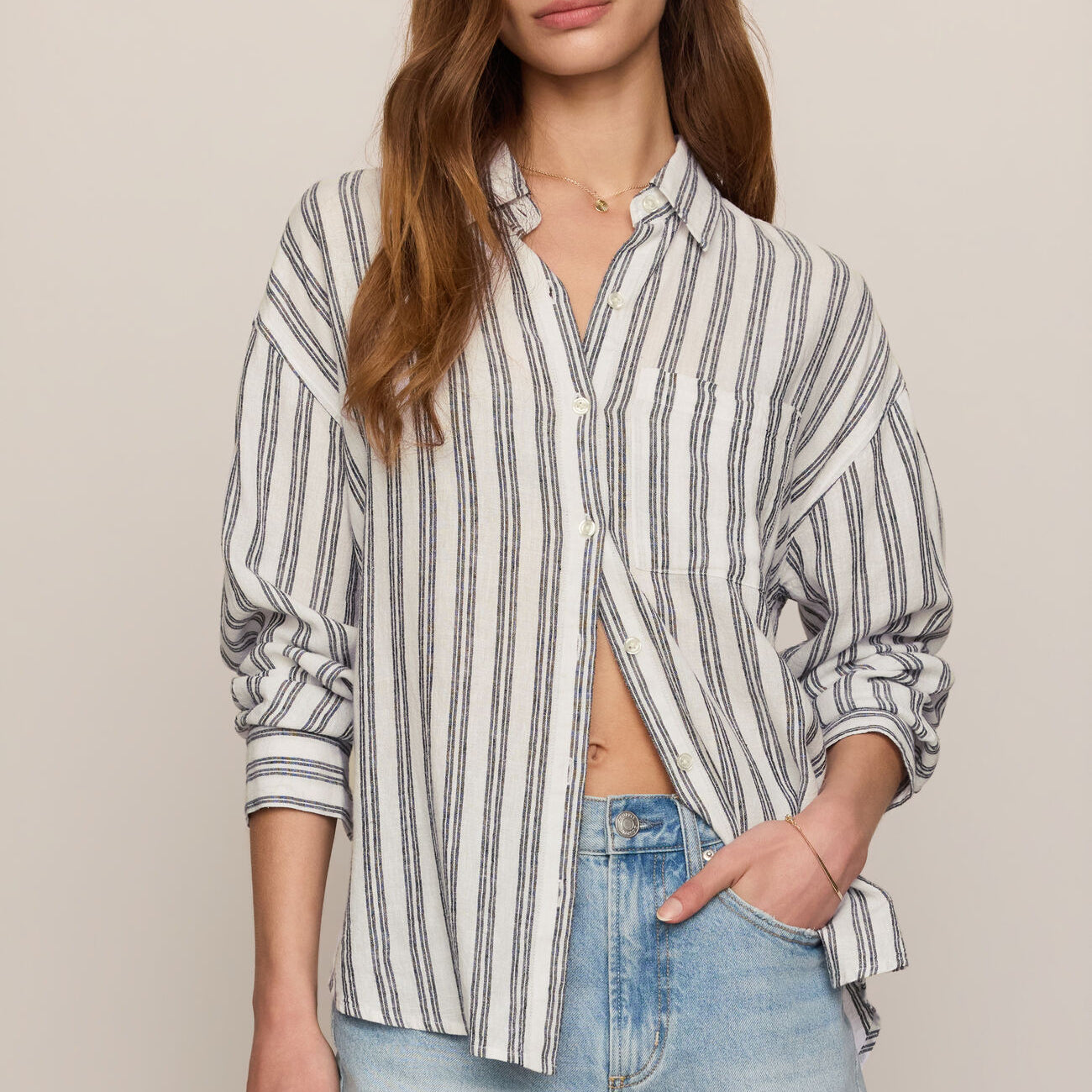 The Perfect Striped Button Up-Tops-Vixen Collection, Day Spa and Women's Boutique Located in Seattle, Washington