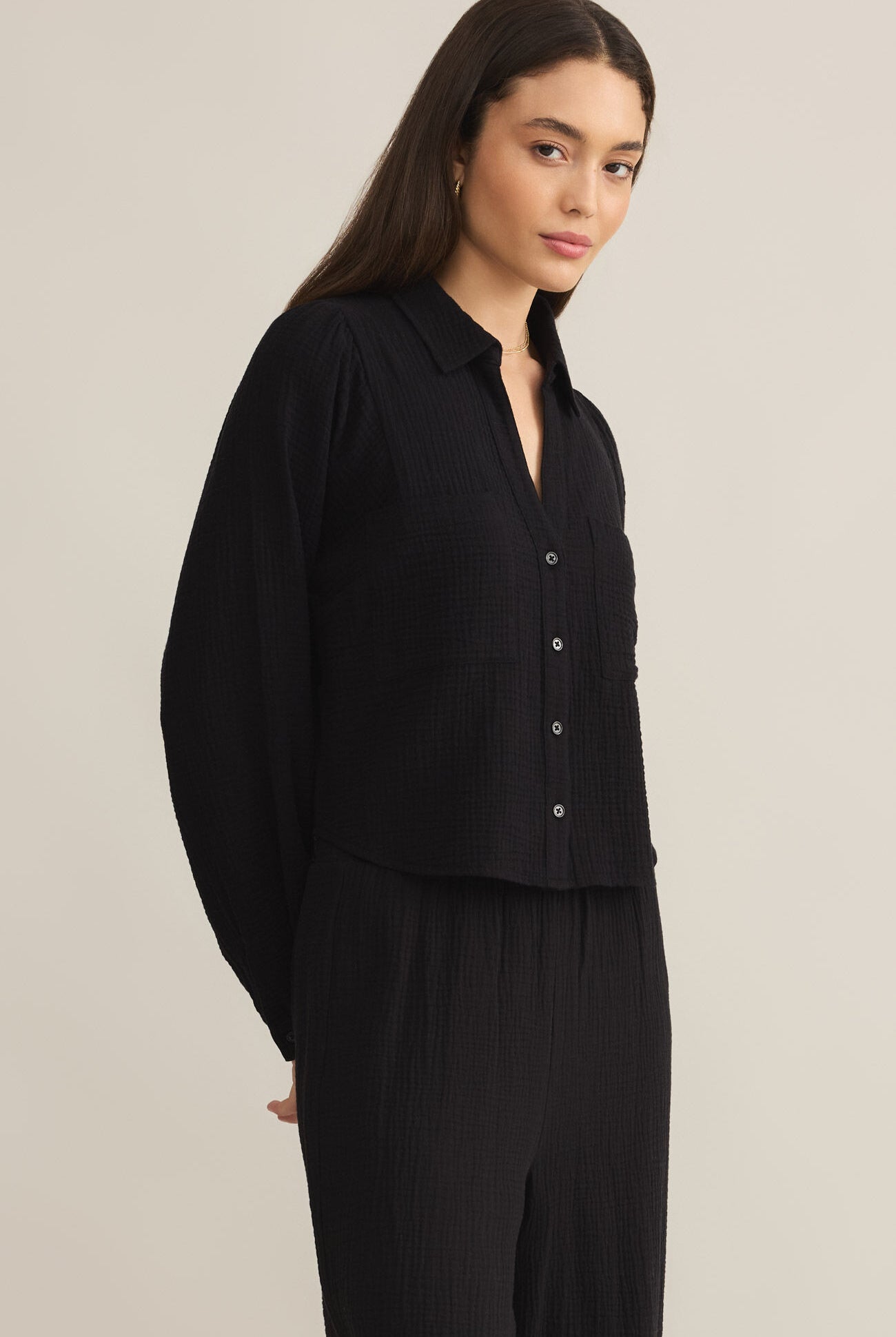 Campo Button Up Gauze Top-Long Sleeves-Vixen Collection, Day Spa and Women's Boutique Located in Seattle, Washington