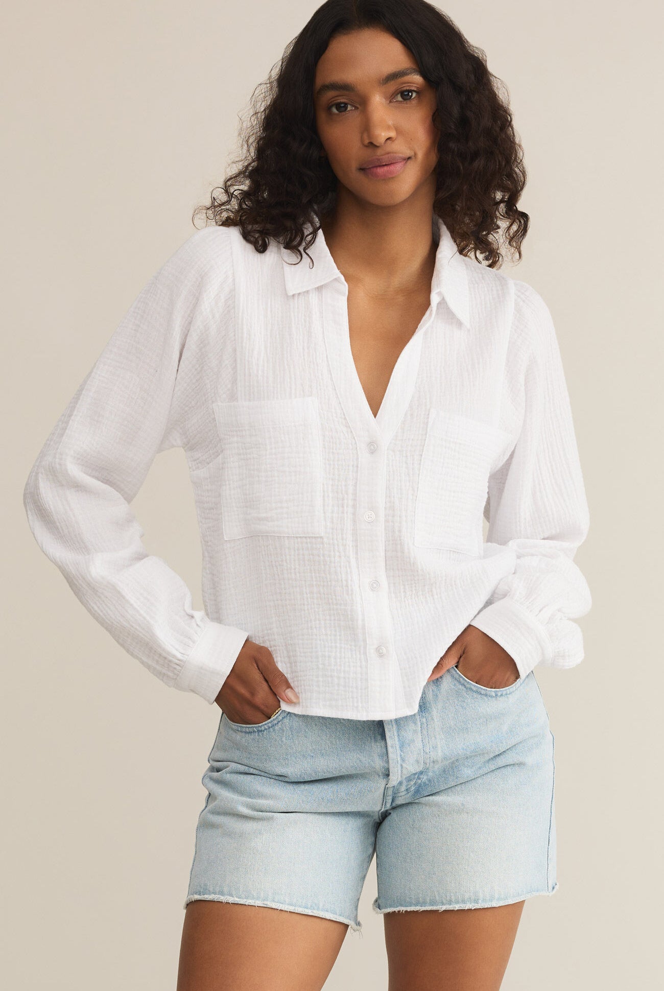 Campo Button Up Gauze Top-Long Sleeves-Vixen Collection, Day Spa and Women's Boutique Located in Seattle, Washington
