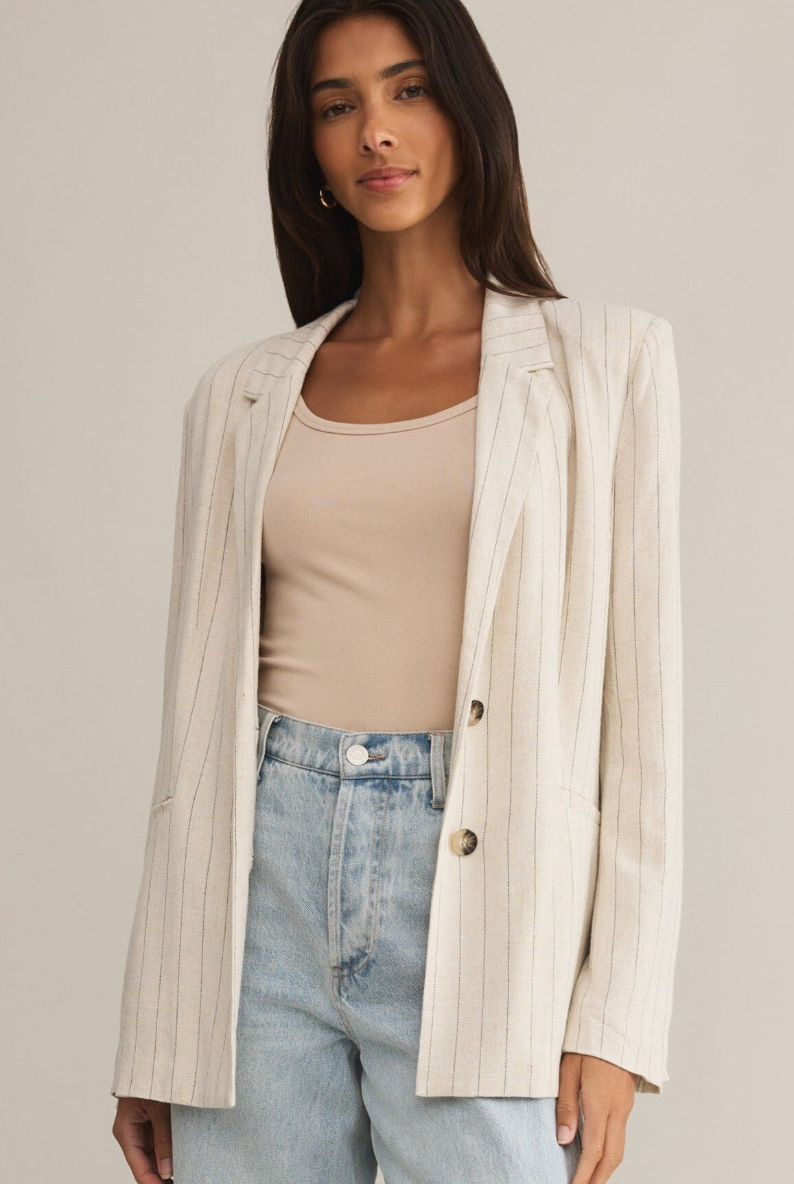 Livingston Pinstripe Blazer-Blazers-Vixen Collection, Day Spa and Women's Boutique Located in Seattle, Washington