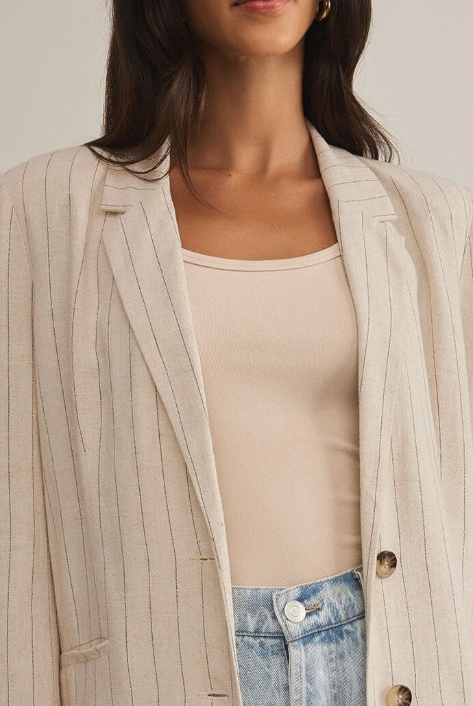 Livingston Pinstripe Blazer-Blazers-Vixen Collection, Day Spa and Women's Boutique Located in Seattle, Washington