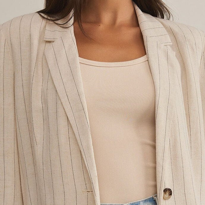 Livingston Pinstripe Blazer-Blazers-Vixen Collection, Day Spa and Women's Boutique Located in Seattle, Washington