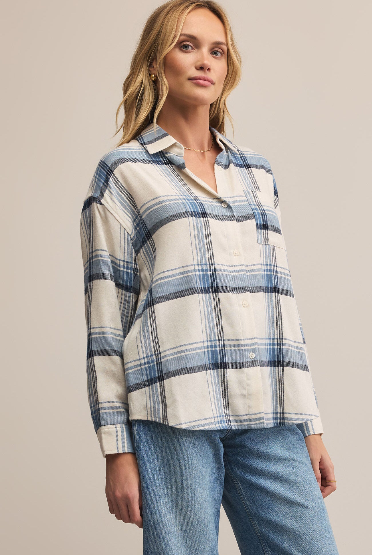River Plaid Button Up-Long Sleeves-Vixen Collection, Day Spa and Women's Boutique Located in Seattle, Washington