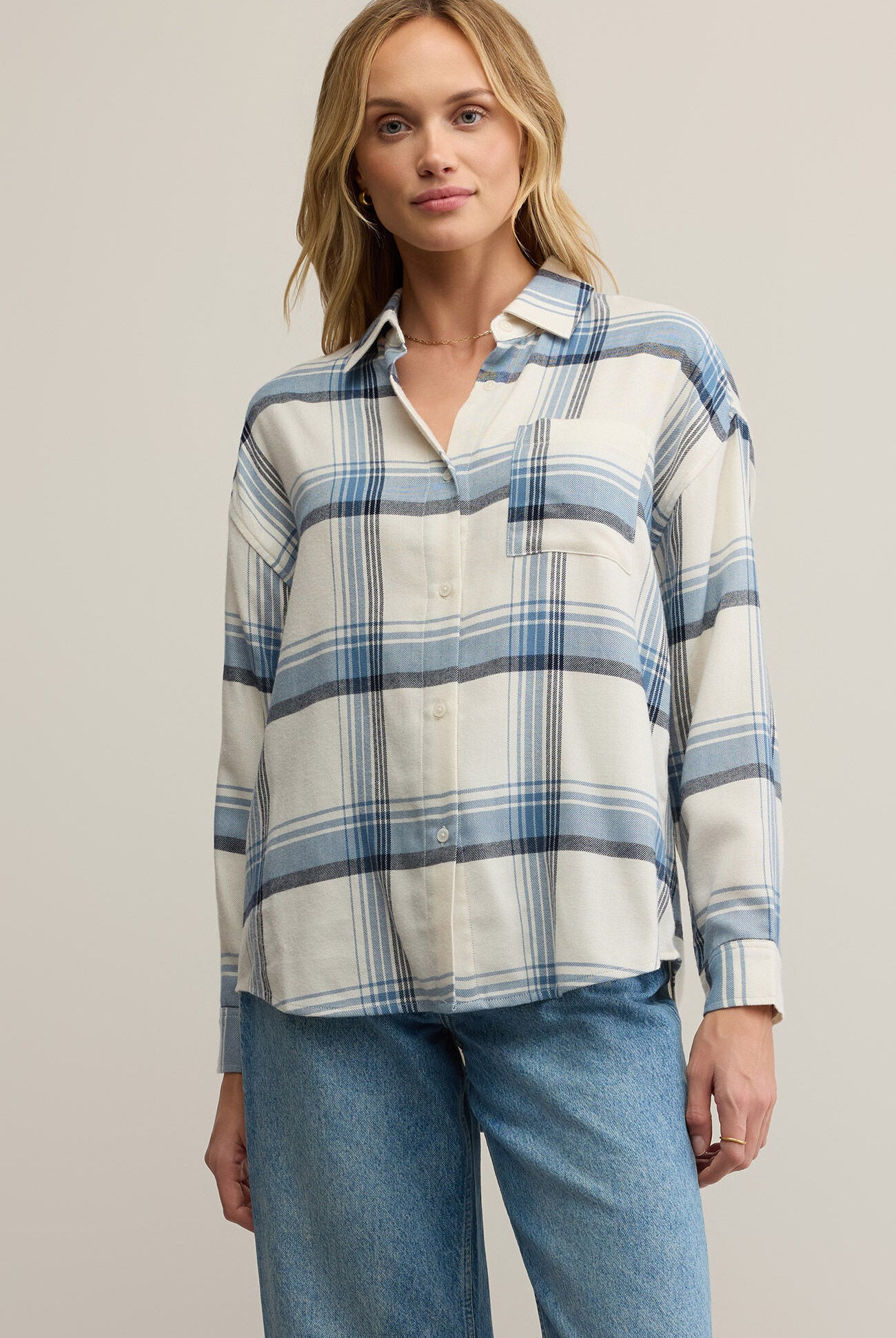 River Plaid Button Up-Long Sleeves-Vixen Collection, Day Spa and Women's Boutique Located in Seattle, Washington