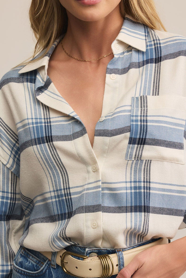 River Plaid Button Up-Long Sleeves-Vixen Collection, Day Spa and Women's Boutique Located in Seattle, Washington