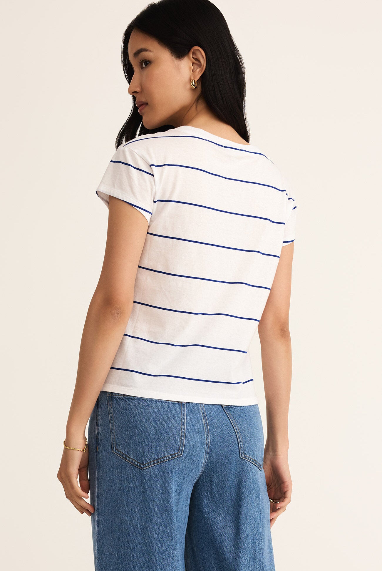 Striped Modern V-Neck Tee-Short Sleeves-Vixen Collection, Day Spa and Women's Boutique Located in Seattle, Washington