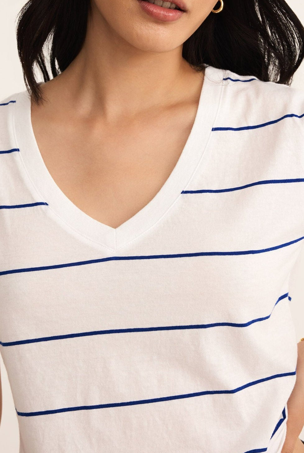 Striped Modern V-Neck Tee-Short Sleeves-Vixen Collection, Day Spa and Women's Boutique Located in Seattle, Washington