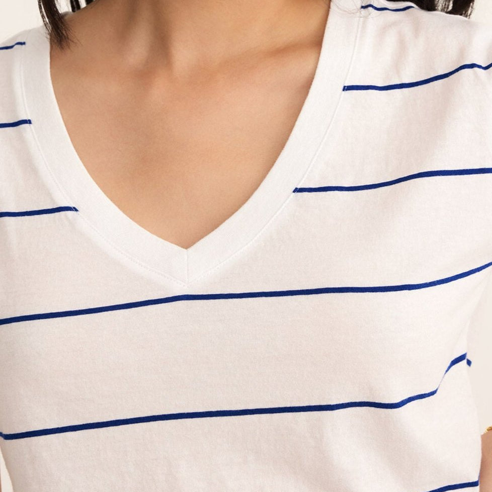 Striped Modern V-Neck Tee-Short Sleeves-Vixen Collection, Day Spa and Women's Boutique Located in Seattle, Washington