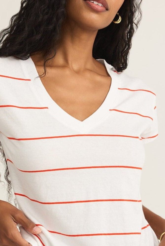 Striped Modern V-Neck Tee-Short Sleeves-Vixen Collection, Day Spa and Women's Boutique Located in Seattle, Washington