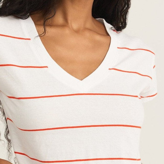 Striped Modern V-Neck Tee-Short Sleeves-Vixen Collection, Day Spa and Women's Boutique Located in Seattle, Washington