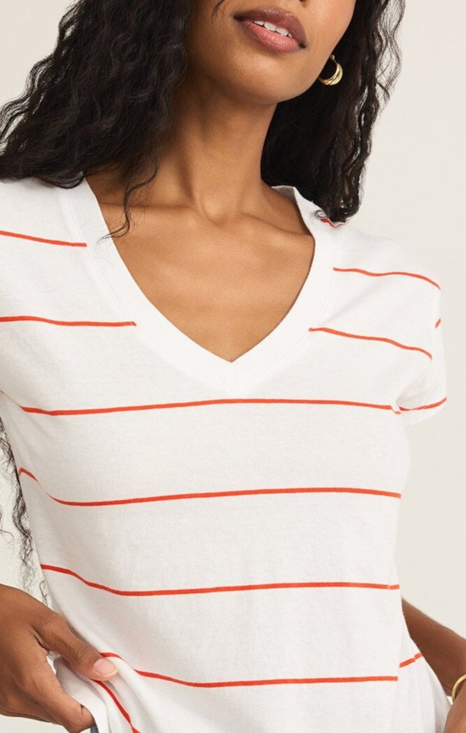 Striped Modern V-Neck Tee-Short Sleeves-Vixen Collection, Day Spa and Women's Boutique Located in Seattle, Washington