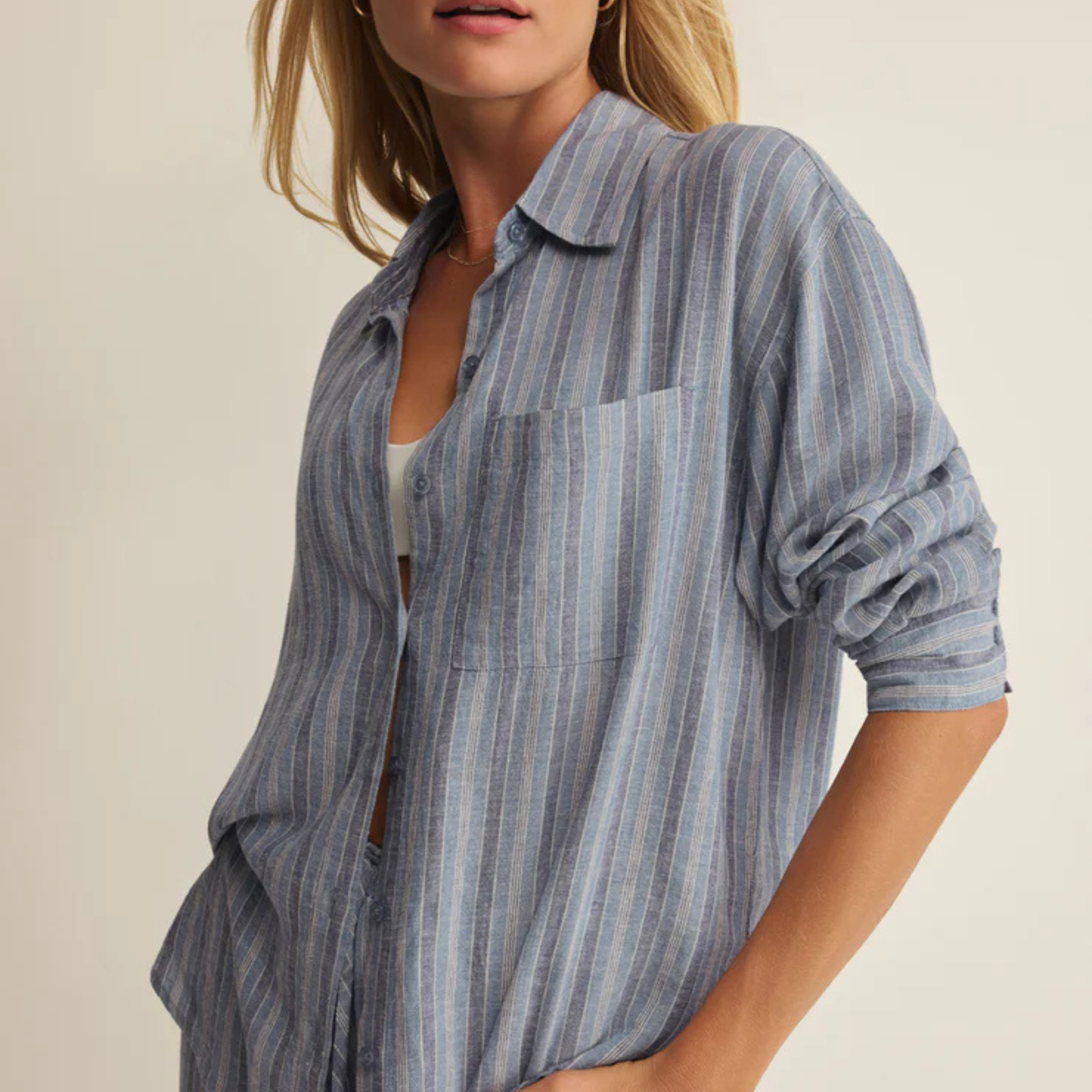 The Perfect Striped Button Up-Tops-Vixen Collection, Day Spa and Women's Boutique Located in Seattle, Washington
