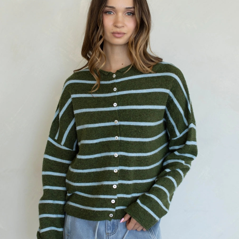 Pretty Piper Striped Cardigan-Sweaters-Vixen Collection, Day Spa and Women's Boutique Located in Seattle, Washington