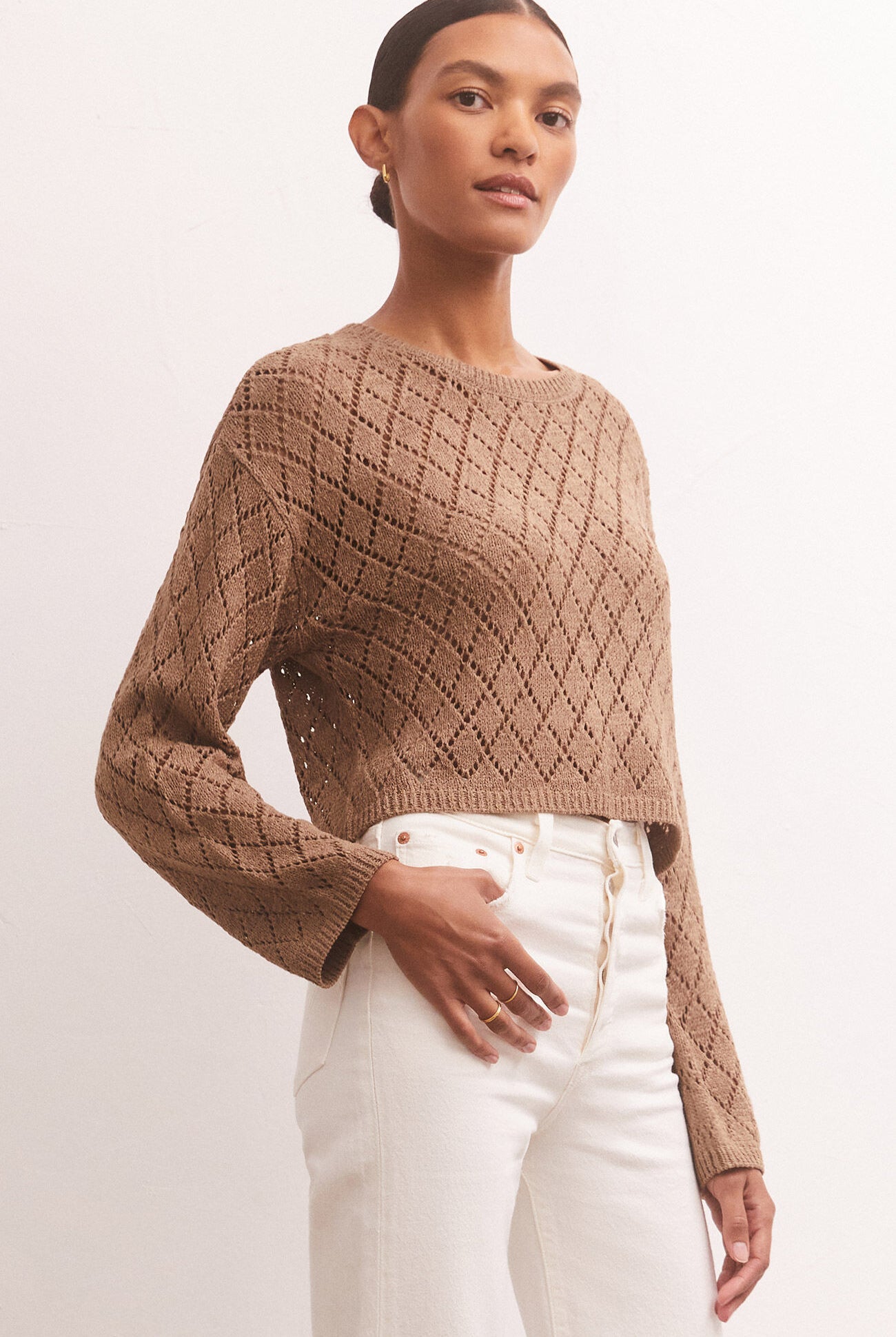 Makenna Cropped Sweater-Long Sleeves-Vixen Collection, Day Spa and Women's Boutique Located in Seattle, Washington