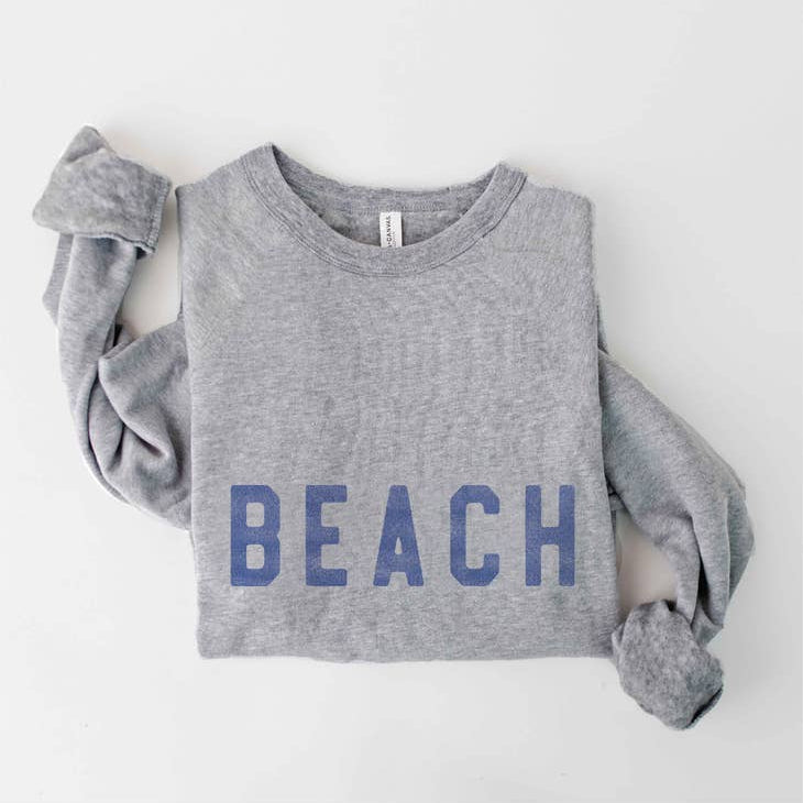 BEACH Graphic Sweatshirt, Dark Grey-Sweaters-Vixen Collection, Day Spa and Women's Boutique Located in Seattle, Washington