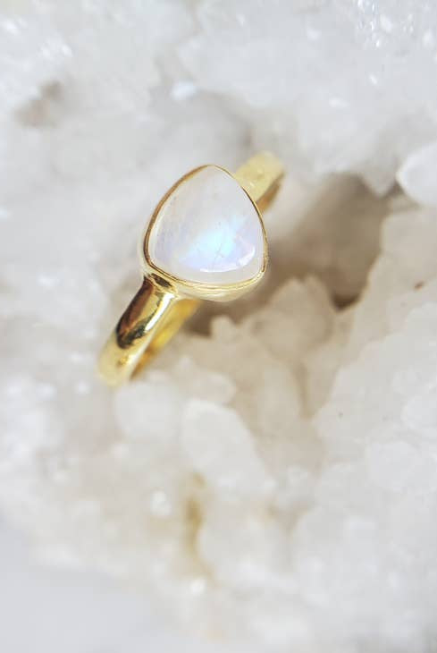 Moonstone Gold Stacking Triangle Crystal Ring-Rings-Vixen Collection, Day Spa and Women's Boutique Located in Seattle, Washington