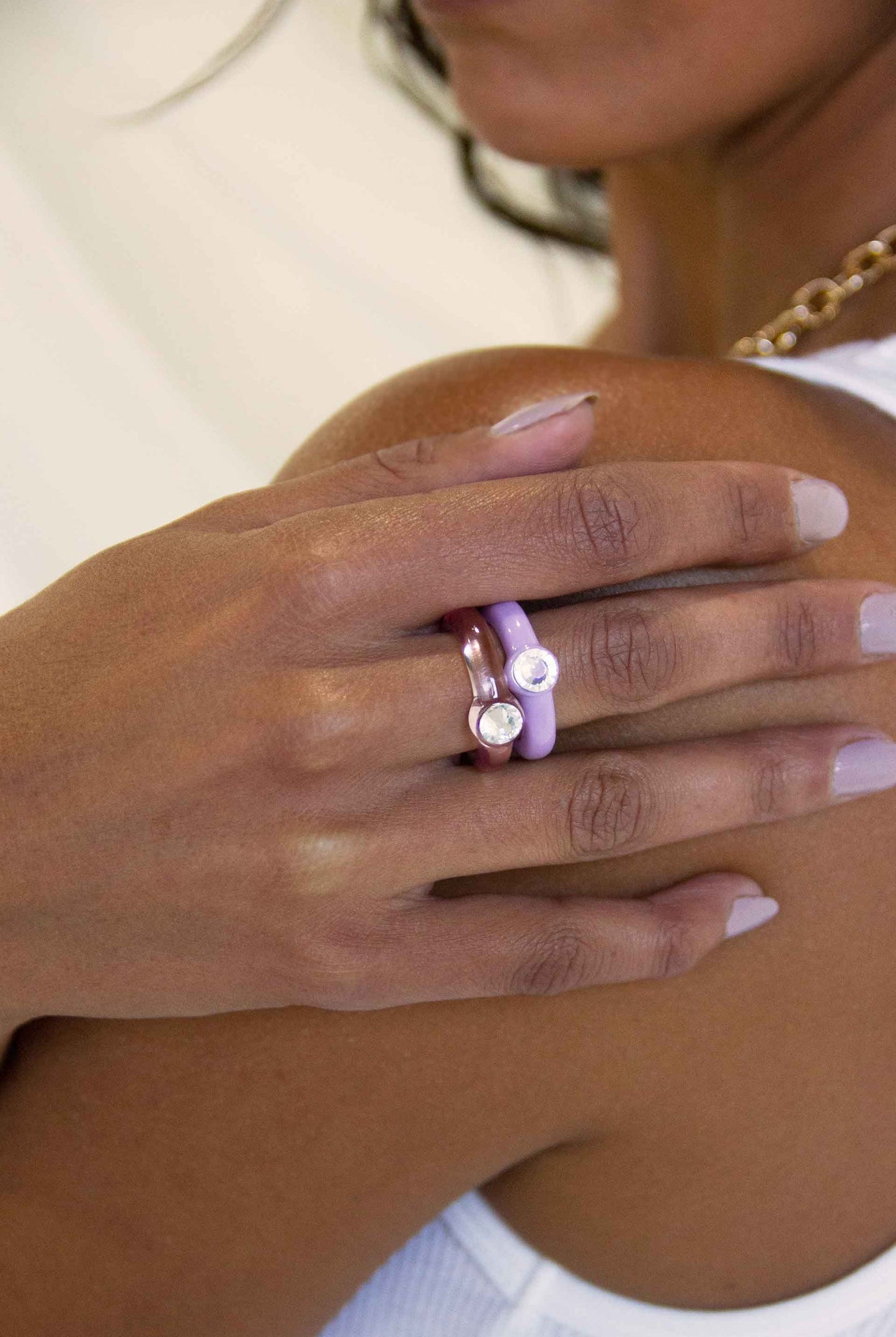 Transparent Pink & Matte Purple Resin Ring Set-Rings-Vixen Collection, Day Spa and Women's Boutique Located in Seattle, Washington