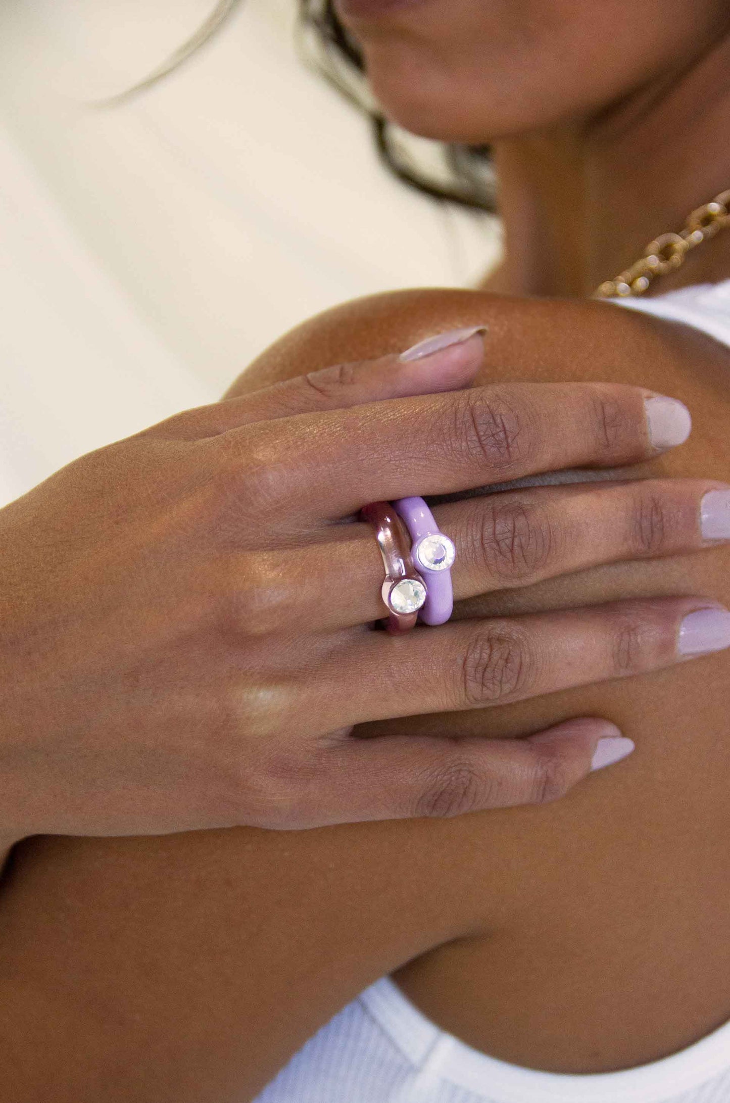 Transparent Pink & Matte Purple Resin Ring Set-Rings-Vixen Collection, Day Spa and Women's Boutique Located in Seattle, Washington
