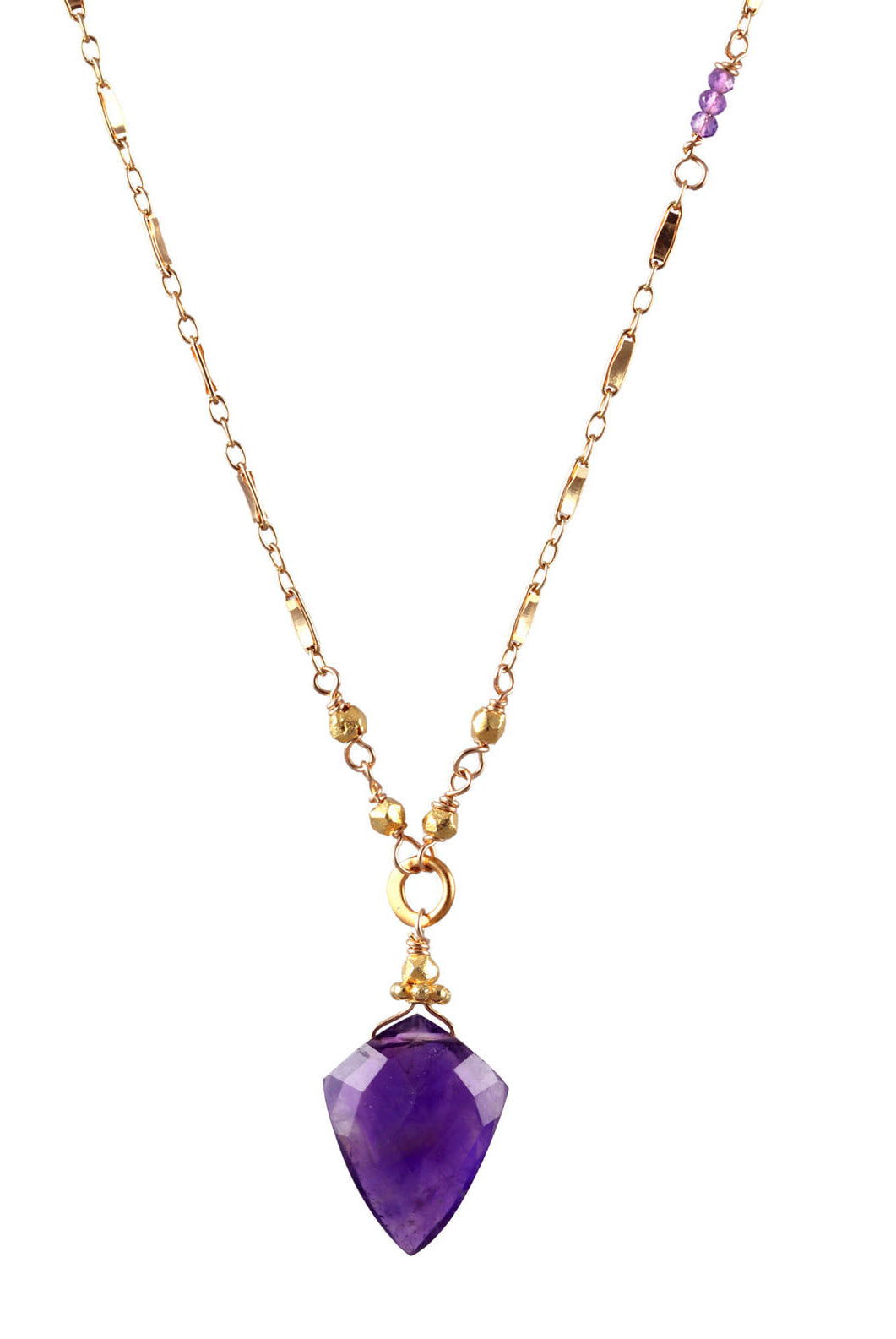 16" Amethyst Dagger Gold Necklace-Necklaces-Vixen Collection, Day Spa and Women's Boutique Located in Seattle, Washington