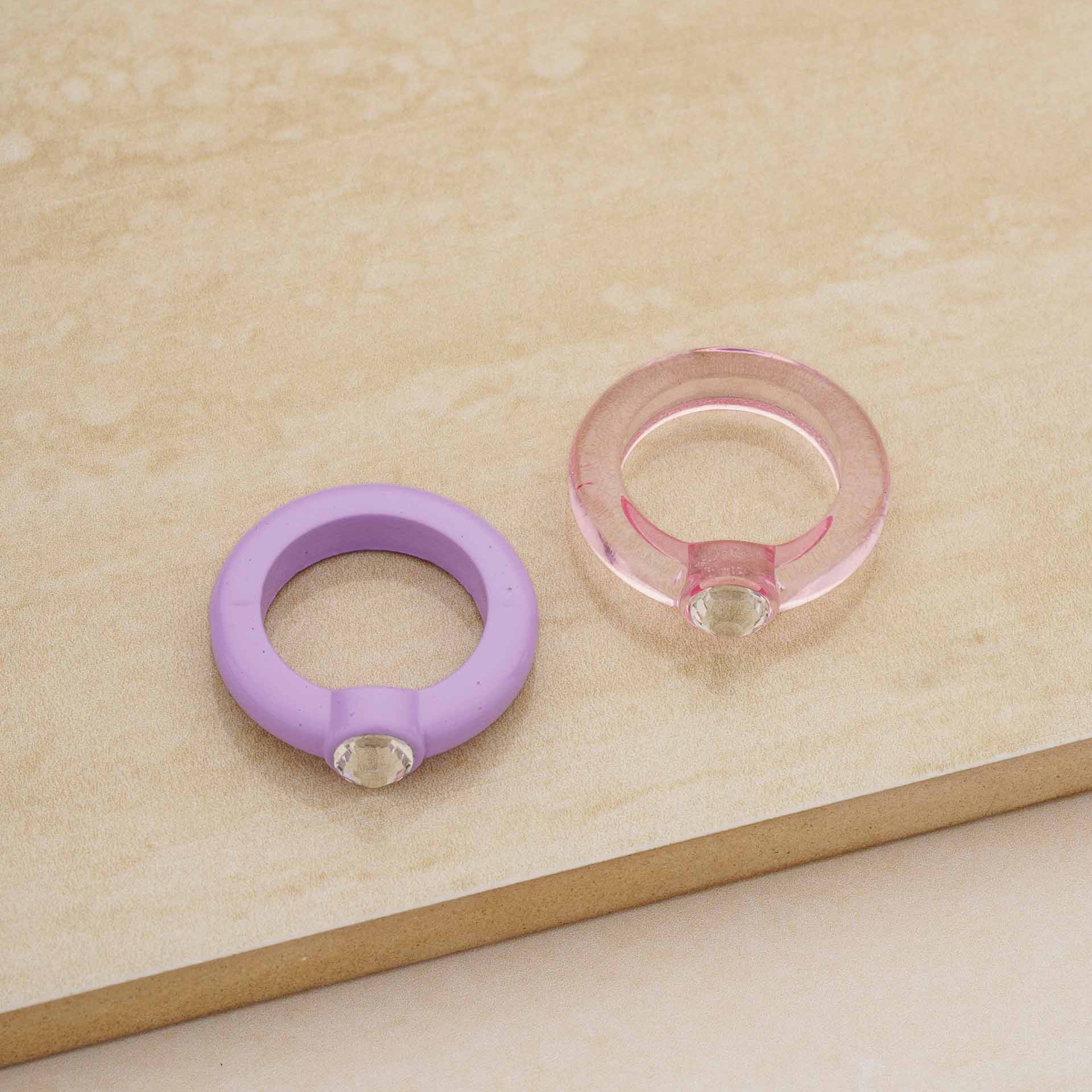 Transparent Pink & Matte Purple Resin Ring Set-Rings-Vixen Collection, Day Spa and Women's Boutique Located in Seattle, Washington