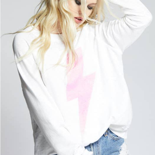 ACDC Pink Bolt LS Sweater-Sweaters-Vixen Collection, Day Spa and Women's Boutique Located in Seattle, Washington