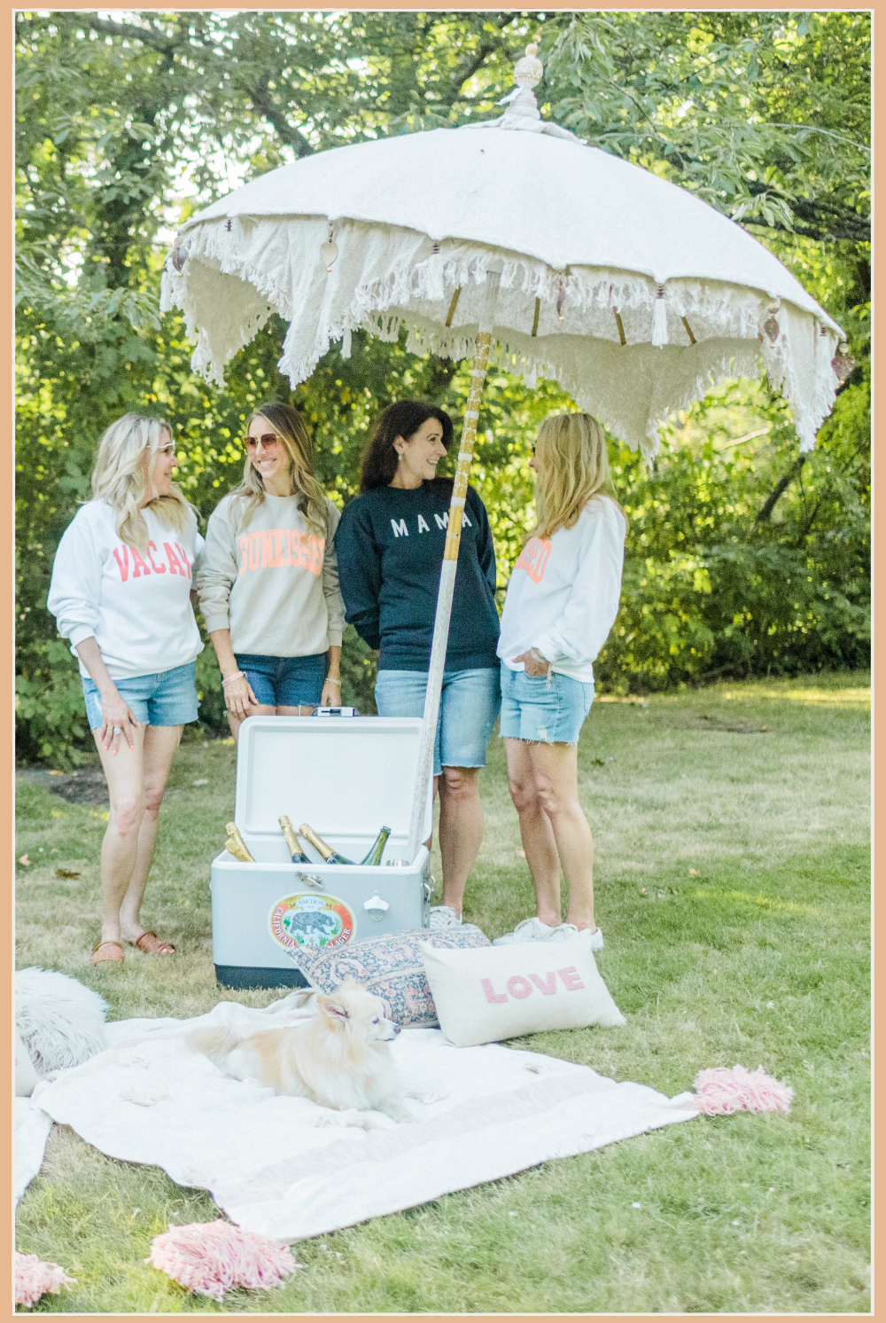 Home and Gifts | Women outside at a picnic with a beach umbrella and cooler of drinks | Vixen Collection | Seattle, WA