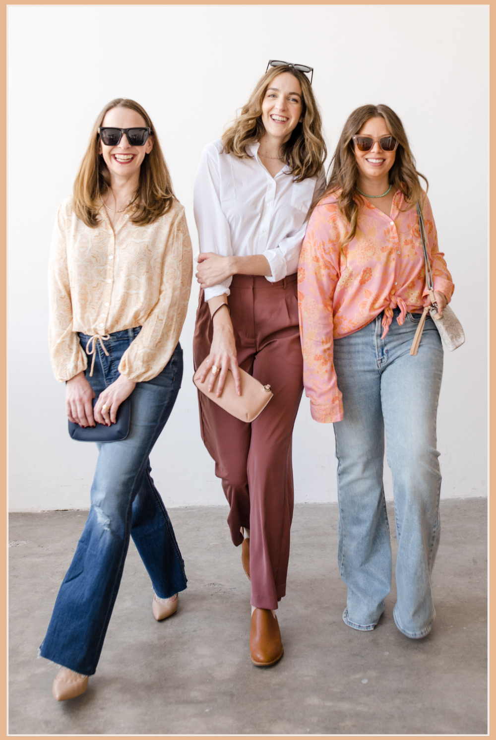 Women's Apparel | Three Girls wearing jeans and different blouses | Seattle, WA | Vixen Collection